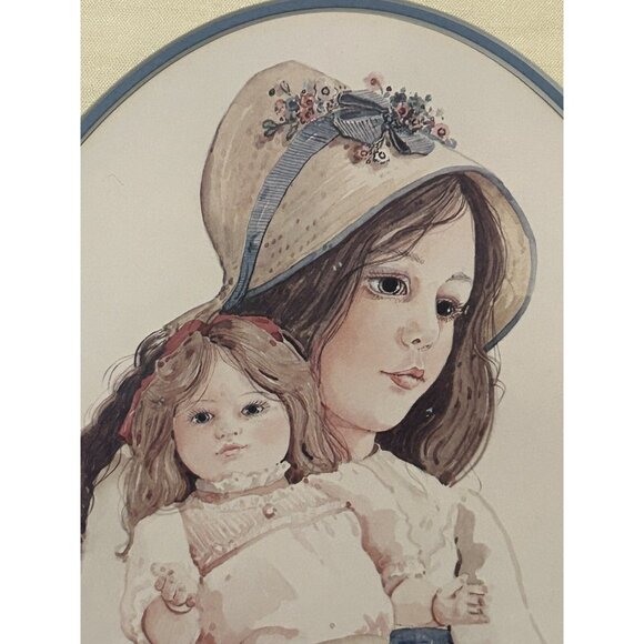 Jan Hagara Oval Frame Matted Art Girl & Doll Romantic Victoriana ‘77 Cottagecore - Picture 2 of 16